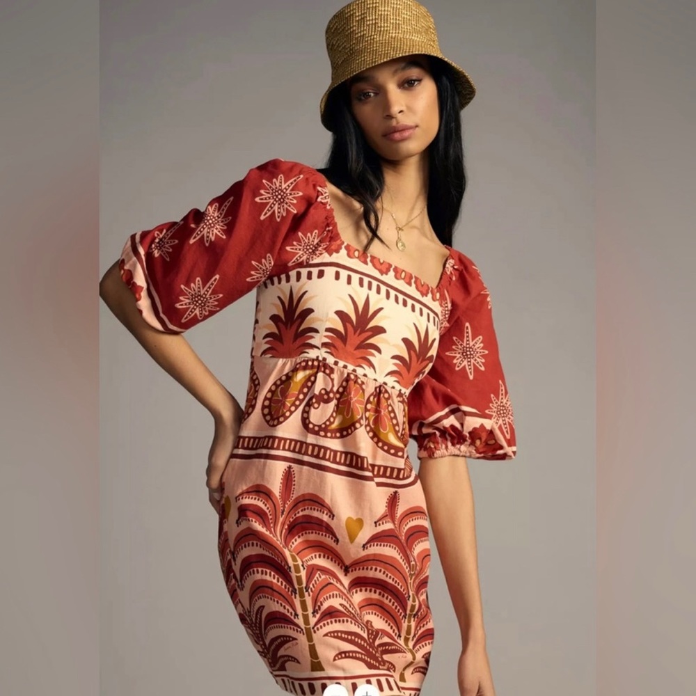 FARM Rio Red and Cream Mini Dress